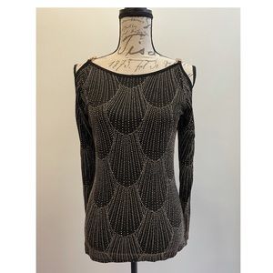 Venus Black Glitter Long Sleeve DressyTop Small